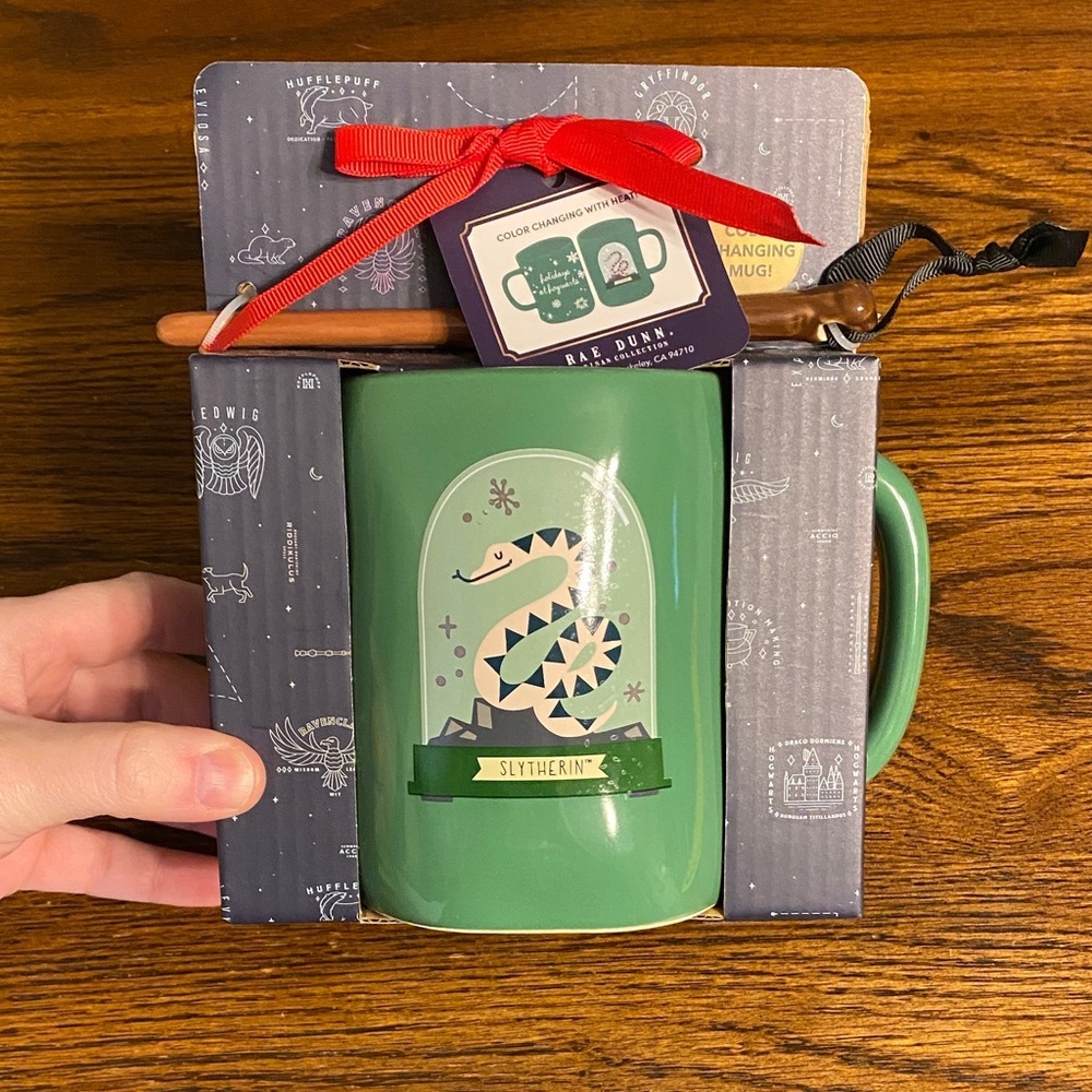 Rae Dunn Color-Changing Slytherin Mug with Wand Stir Green & Silver